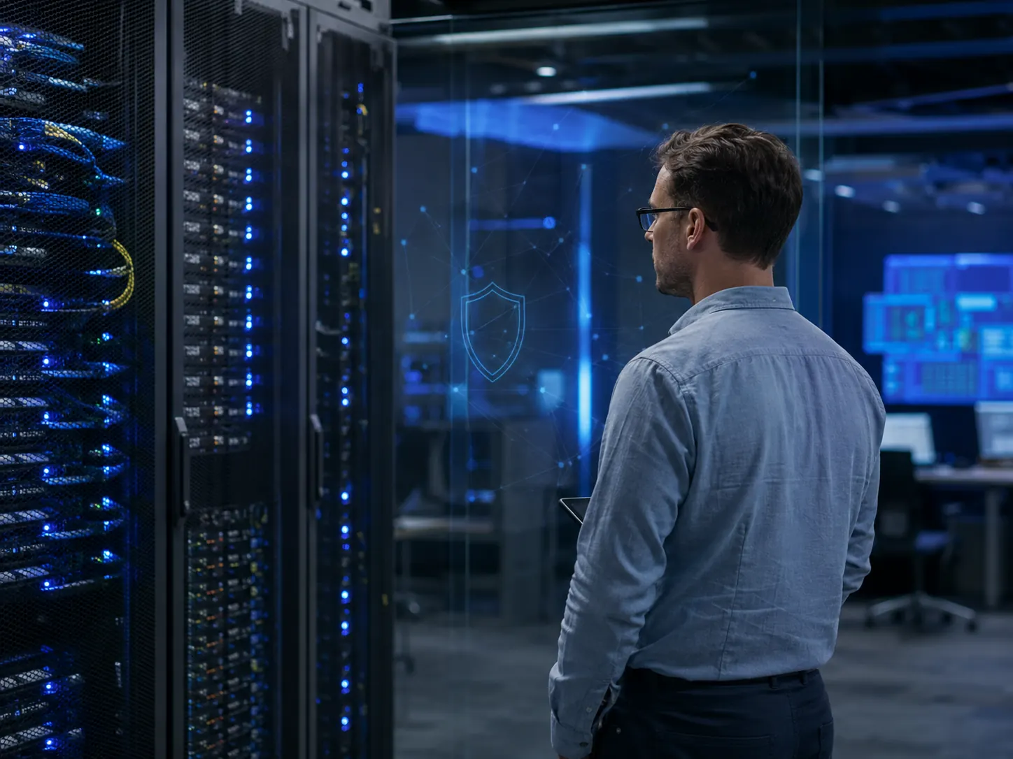 IT professional monitoring secure business systems